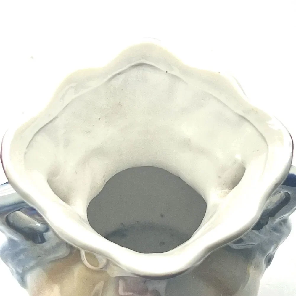 Vintage Brazilian Iridescent Ceramic RARE Vase w/Base Hand-Painted 5